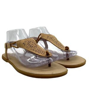 Sperry Laser Cut Floral Leather Thong Sandals 10 Slingback Neutral Flat